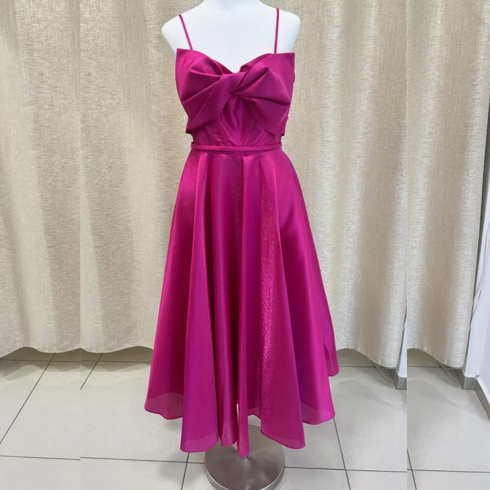 Customized Fashion Pleat Bow A-line Spaghetti Strap Midi Dresses Prom  Chinese Style Exquisite Formal Modern  Sizes Available