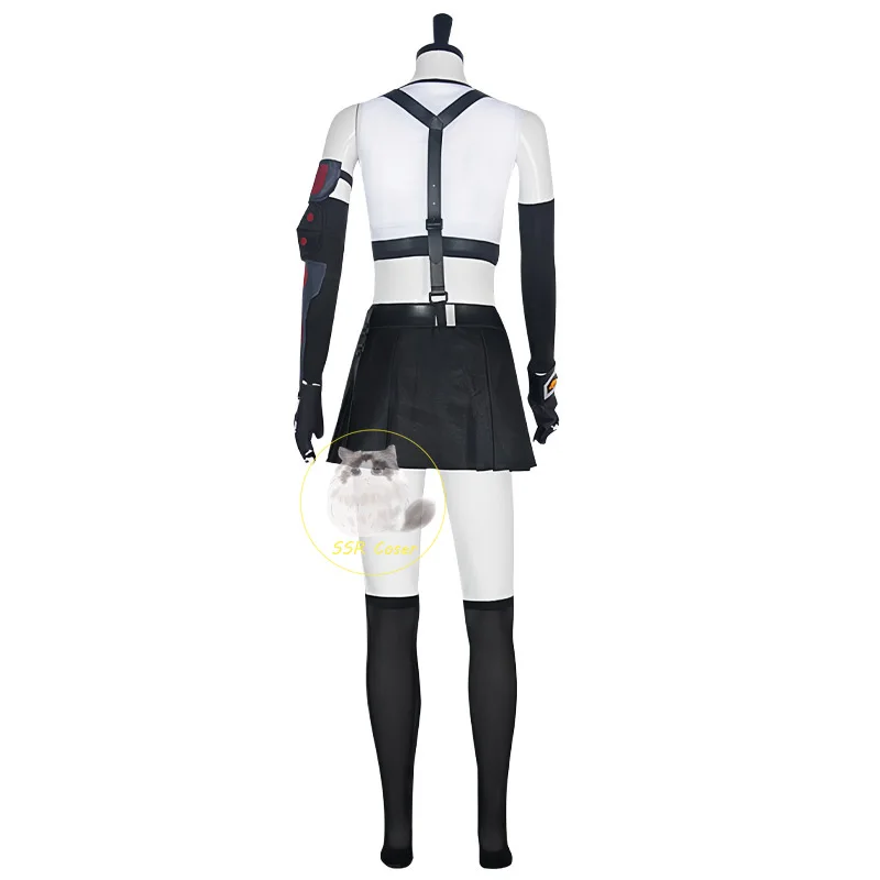 Game Tifa Lockhart Cosplay Costume Final Fantasy Cosplay Wig White Vest Black Skirt Earrings for Halloween Cos for Women Suits view 3