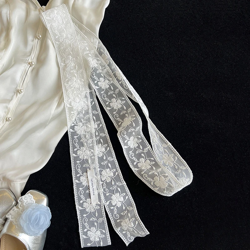 Süßes Blumen-Spitzen-Halsband, Dekoration für das Anziehen, Haarband im koreanischen Stil, transparentes langes Band, Kopftuch – Detail 18