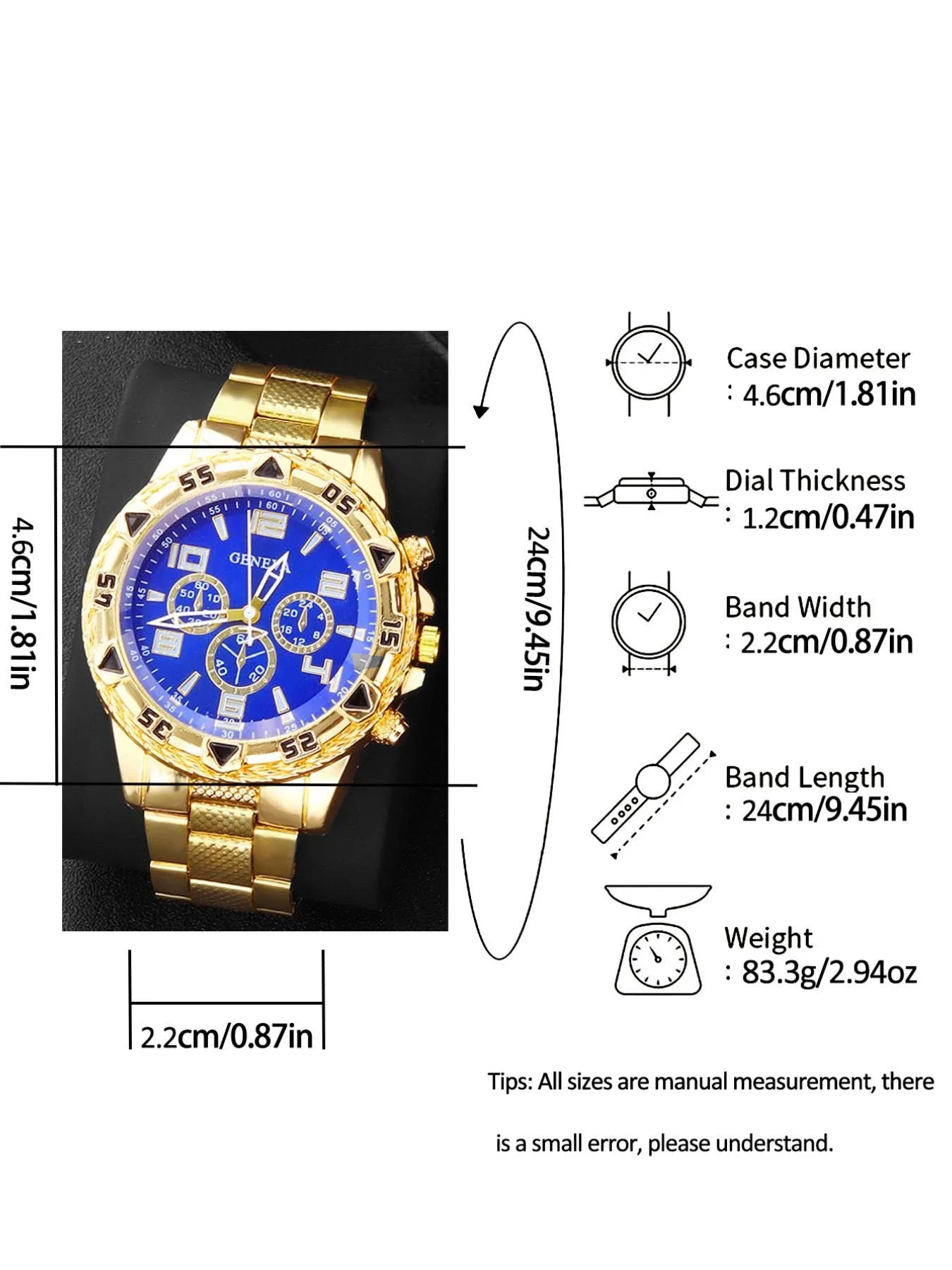 8-Piece Fashionable Three-Eye Quartz Watch Set with Leather Strap and Geneva-Style Dial