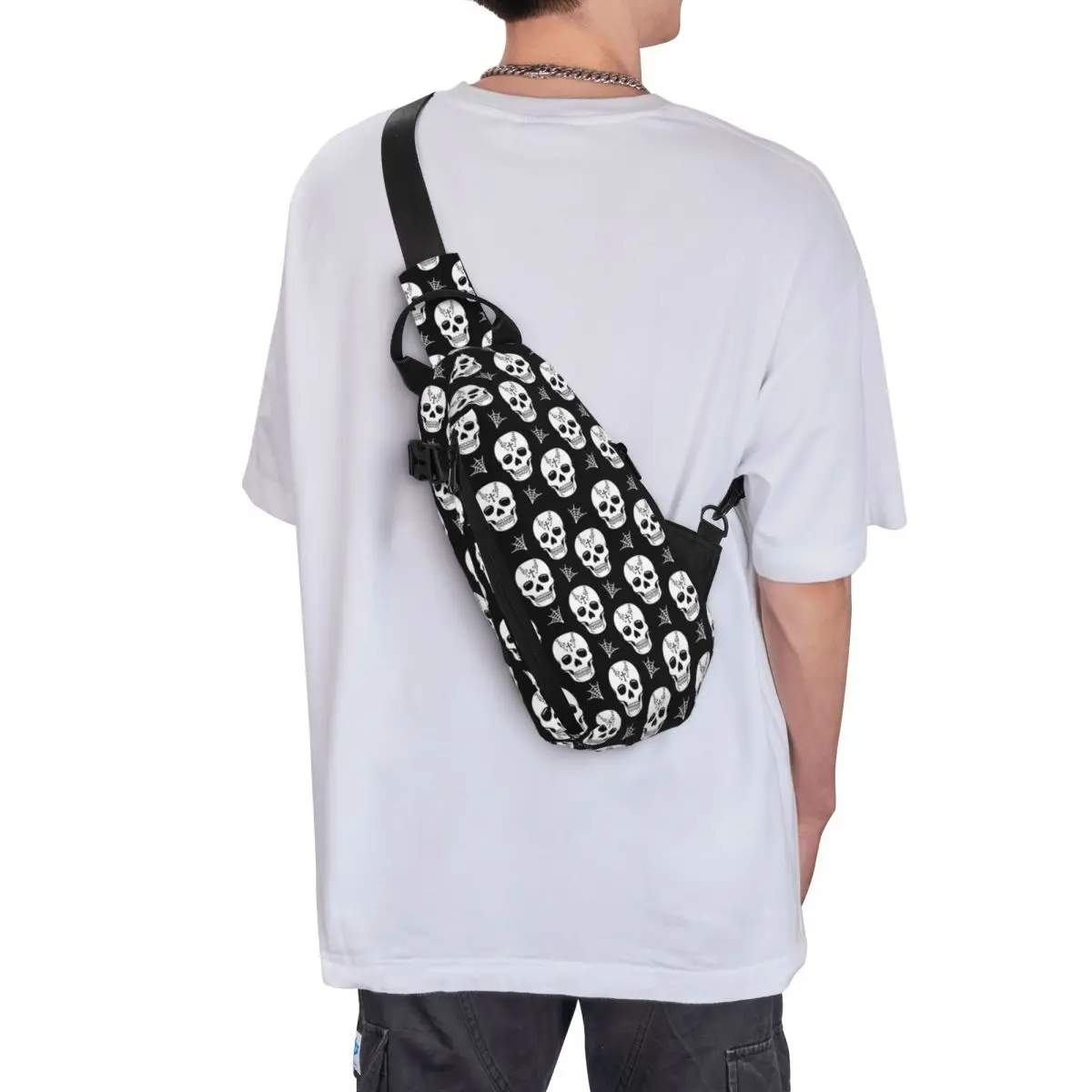 Sugar Skull-Sac de poitrine décontracté pour homme, sacoche avec tête de mort mexicaine initiée