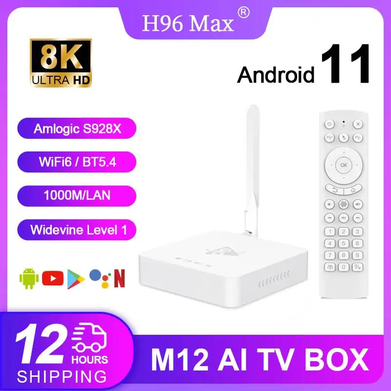 H96 Max M12 Widevine L1 Andriod11 Smart TV Box Amlogic Penta-core Cpu wifi6 BT5.4 8Kx4K@60fps AI VisionPQ 1000M/LAN Midia Player