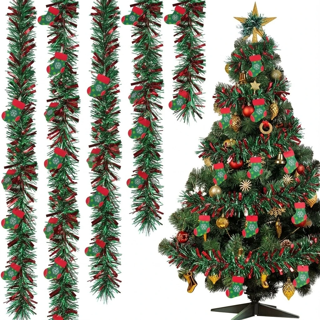 Tinsel Garland Decoration - Noel Tinsel Garland Noel Baba Çorabı