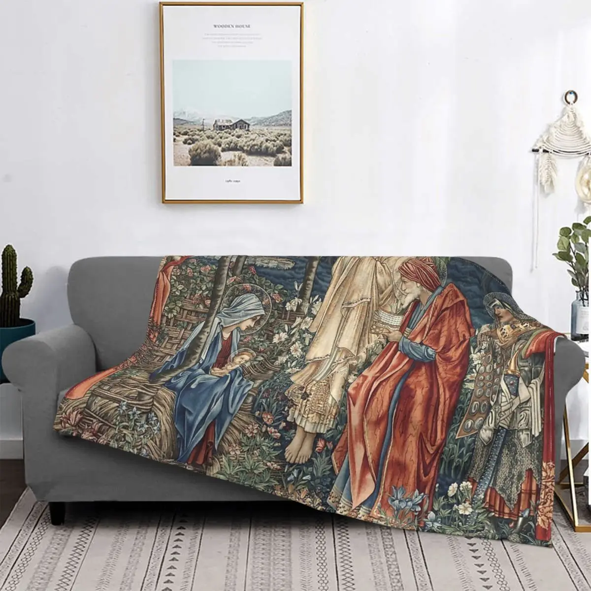 Jesus Christ Nativity Blanket Flannel Edward Burne Jones The Adoration Of The Magi Throw Blanket For Sofa Couch Plush Thin Quilt