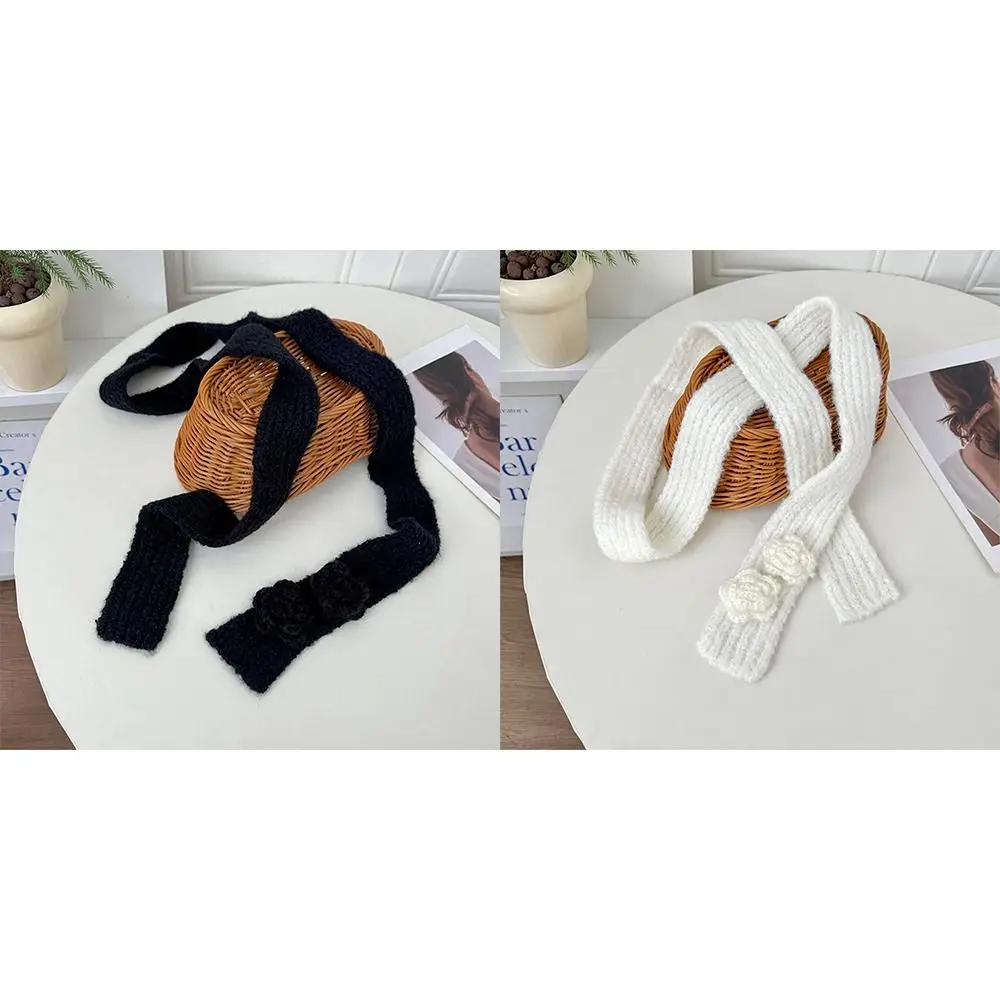 New Narrow Flower Knitted Scarf Photo Props Solid Color Thicken Scarf Warm Soft Long Soft Sticky Scarf Winter Autumn