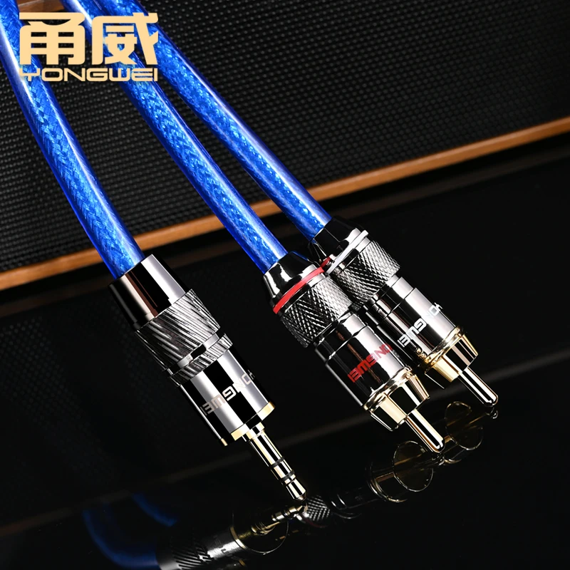 YONGWEI 6N Kabel audio HiFi Chapado en plata de 3.5mm a 2RCA, estéreo sin ruido, Jack 3.5 a 2RCA macho para amplificadores