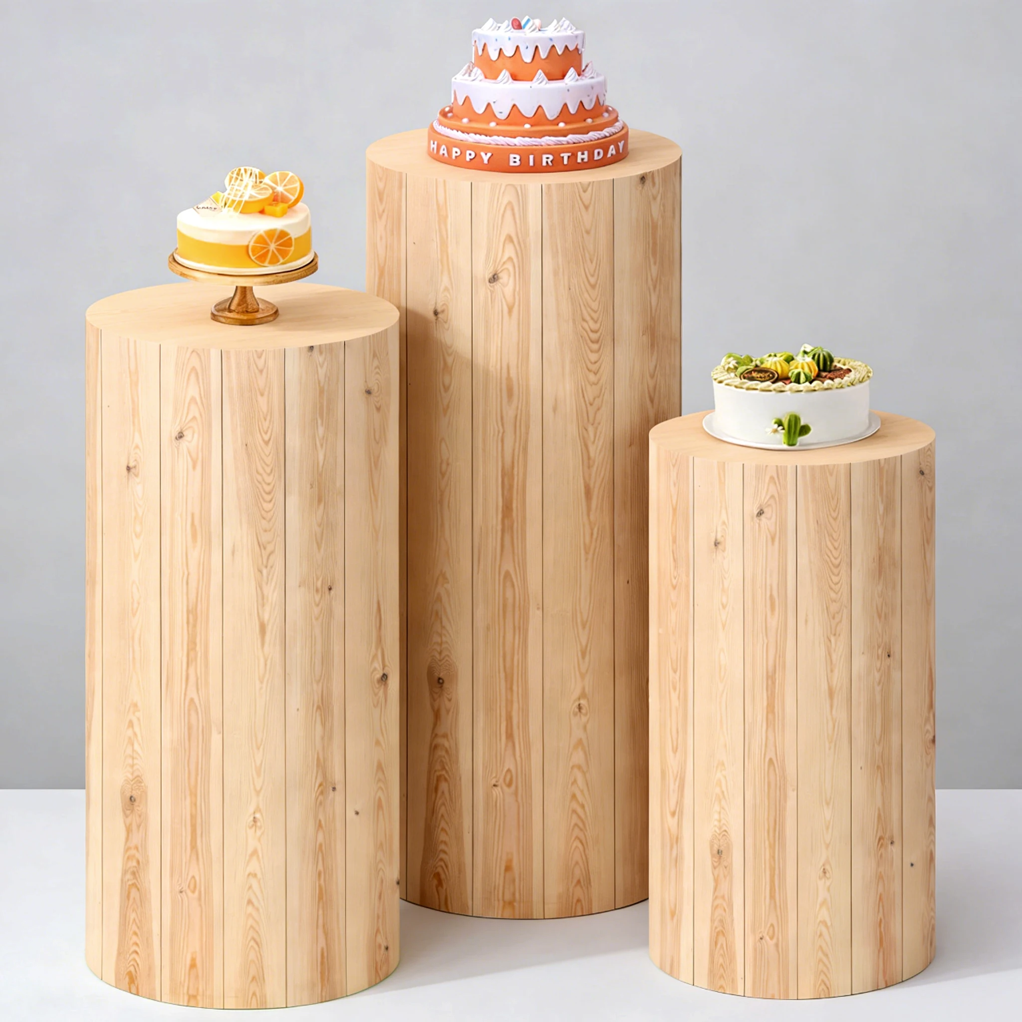 

Light Wood Cylinder Pedestal Cover Set Wedding Backdrop Decorations Baby Shower Birthday Party Dessert Table Decor Display