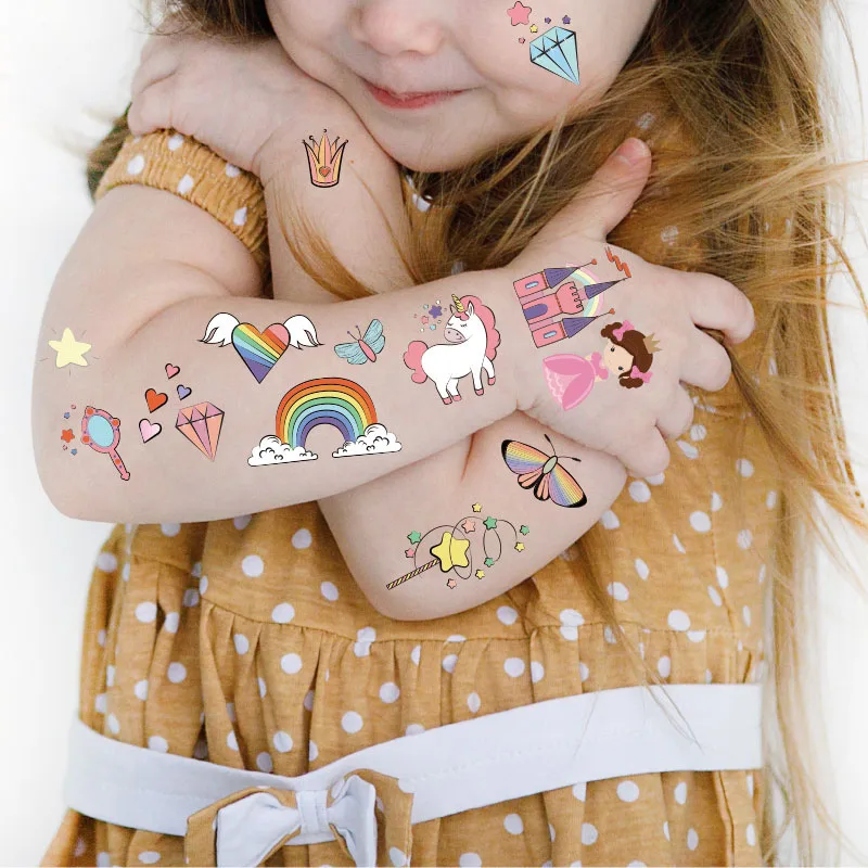 10PCS New Tattoos for Children Transfer Tattoos for Kids Mini Waterproof Tattoos Festival Glitters Face Unicorn Animals Stickers