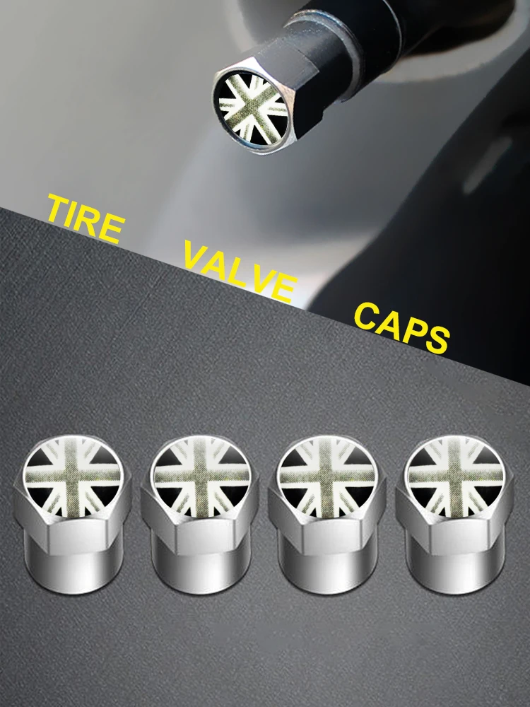 4Pcs/set White UK Flag Car Wheel Air Cover Dust Proof for Volkswagen BMW Benz Car Accessories For Toyota Suzuki Mazda Ford view 2