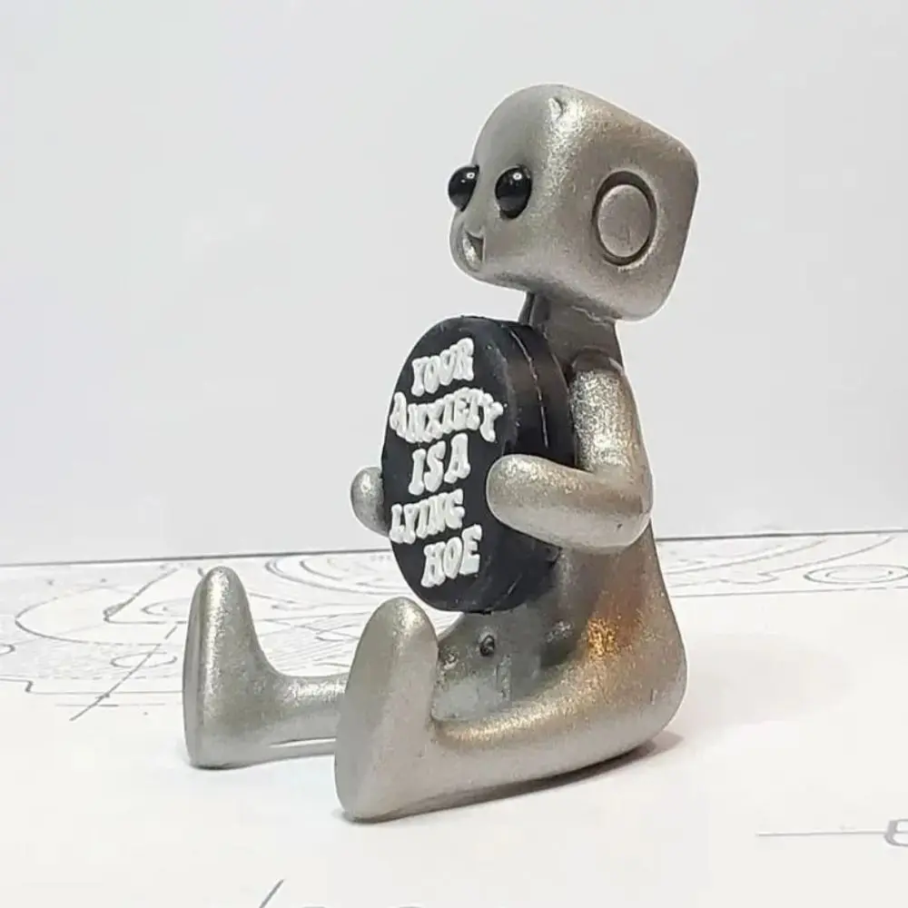 Resin Robot Figure Relieve Your Anxiet Craft Lying Robot Statue Your Anxiety is A Lying Hoe Robot Robot Image Ornament