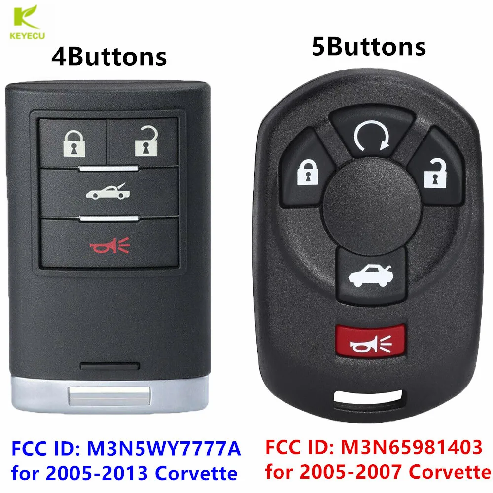 KEYECU-Chaveiro Remoto Keyless de Substituição, 315MHz, para Corvette 2005-2013, 4B, M3N-5WY7777A, OU M3N65981403 5B, 2005-2007 Corvette