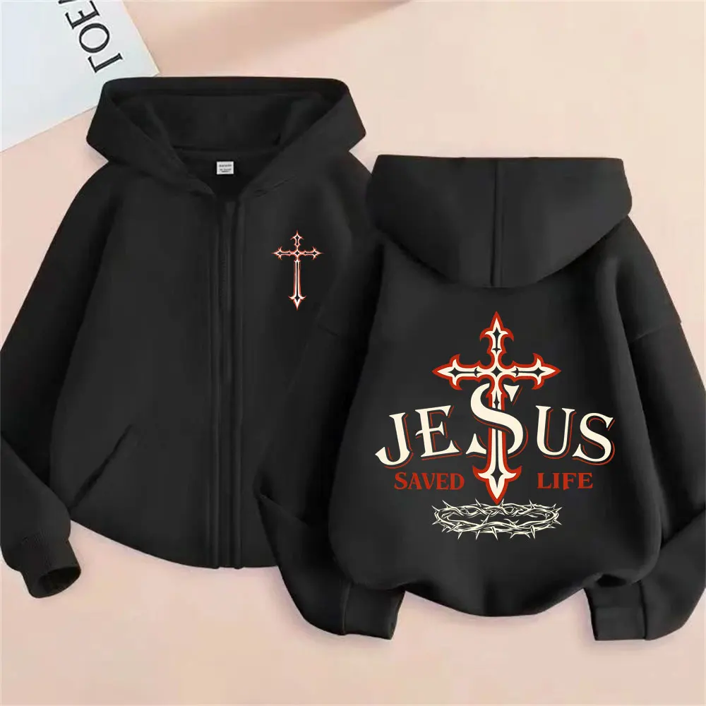 

Awesome Christian Jesus Saved Life Bible Verse Zipper Hoodie Men's Women Clothing Hip Hop Gothic Oversized Zip Up Jacket Coat
