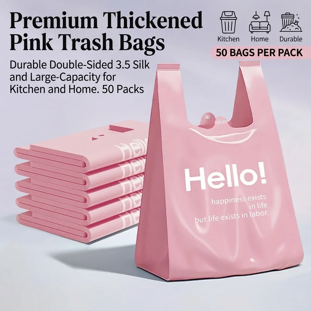 Heavy Duty Vest Trash Bags Thickened HDPE Material Tear Resistant Leak Proof Large Capacity For Kitchen Household Use 50 Pack