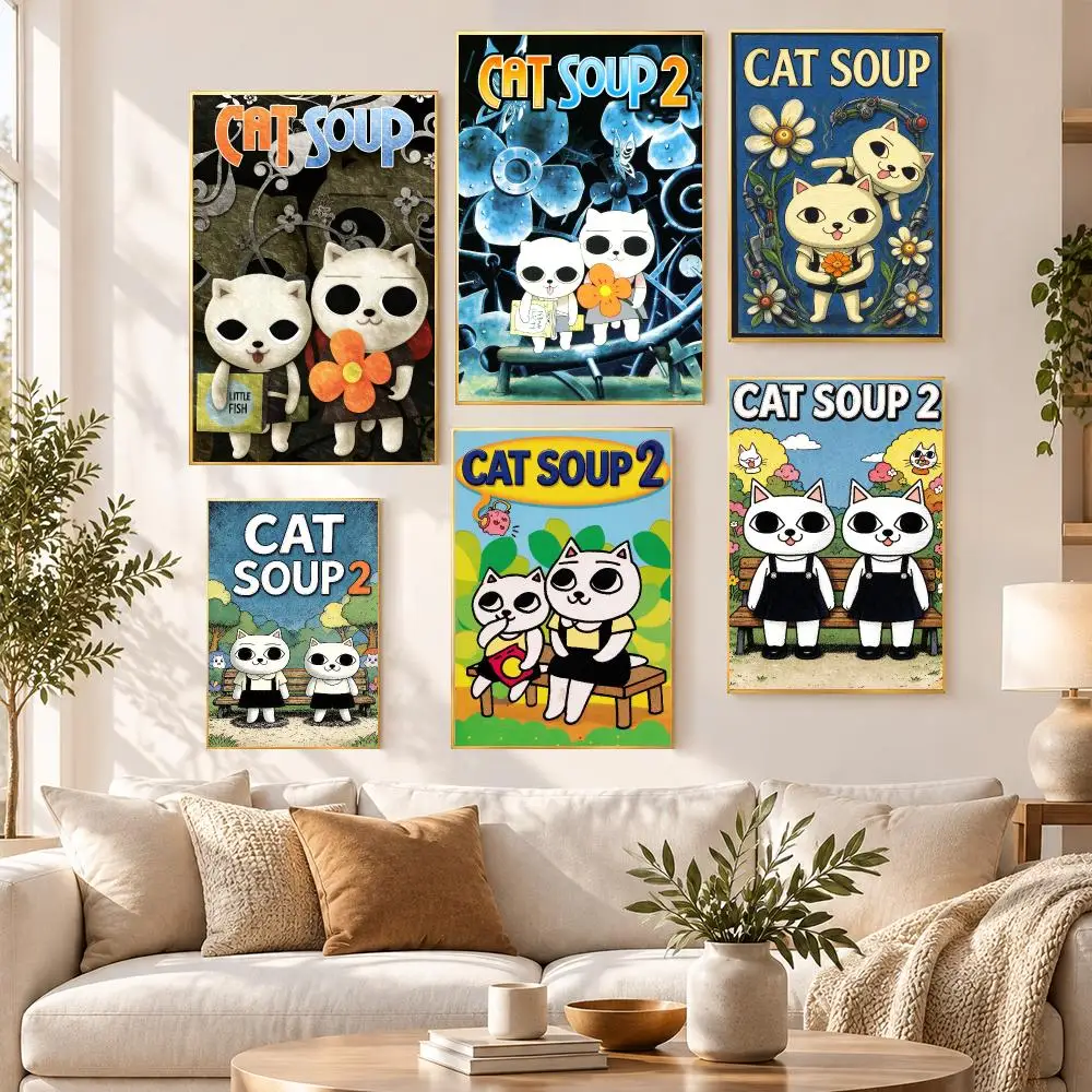 Anime Popular Classic Cult Cat Soup Poster HD Waterproof PP Self Adhesive Aesthetic Bedroom Dorm Gaming Room Home Decor Gift