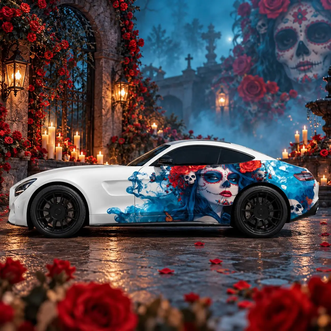 Sugar Skull Girl Car Wrap Vinyl Decal, Day of the Dead Design