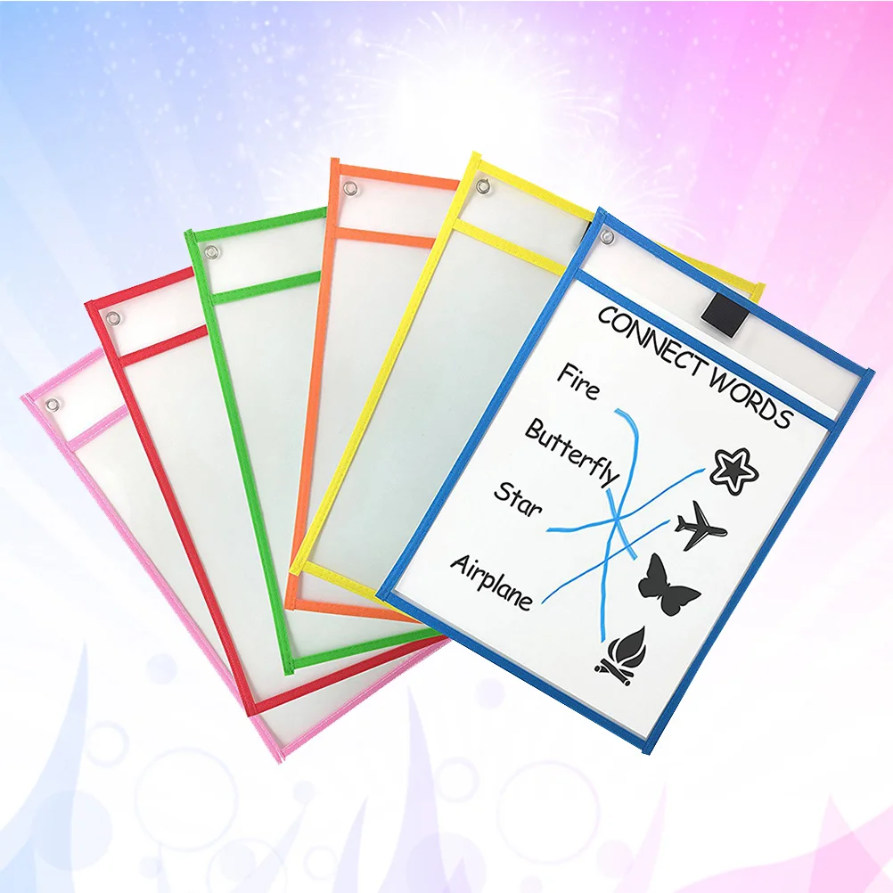 

10Pcs Dry Erase File Pockets Waterproof PVC Document Pouches for Children School Office Marker Pen Holder Clear Double Side