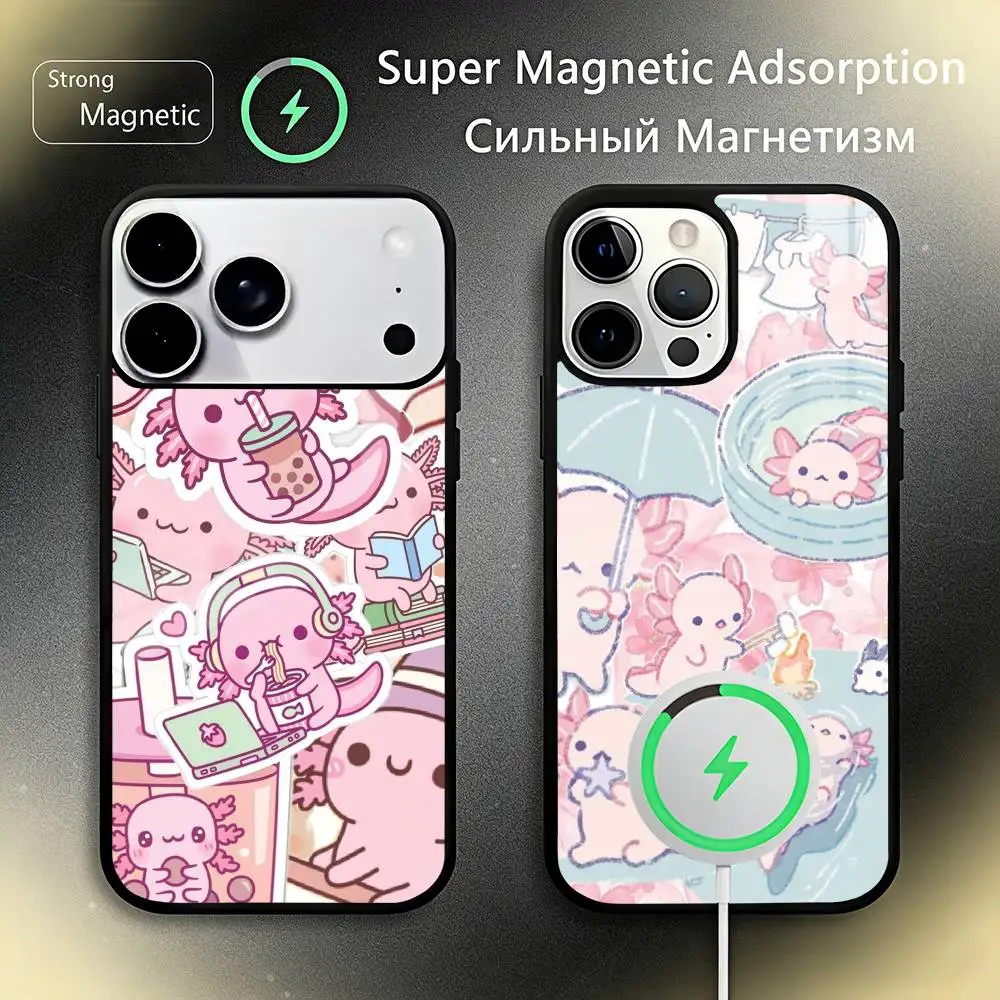 

Cartoon Cute Axolotl Phone Case For IPhone17 16 15 14 13 12 11 Plus Pro Max Plus Wireless Charger Cover Funda