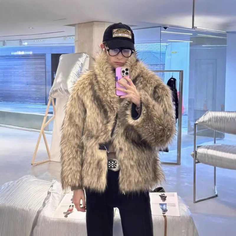 

Double-Sided Wear Artificial Fur Jaet Warmth Outerwear Openyy Winter Youth M Faion ort Sle Rabbit Fur Lined