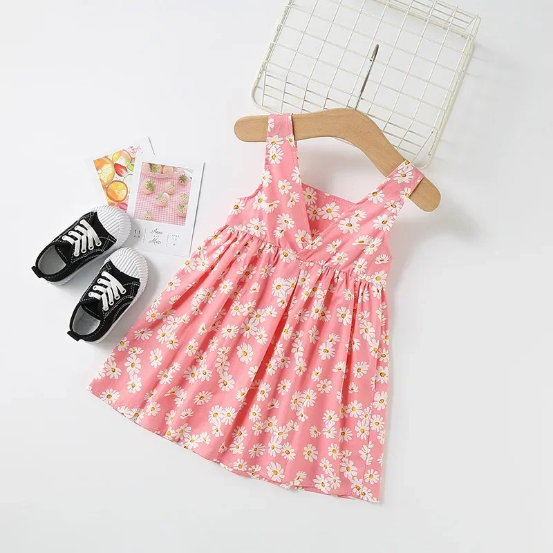 Ärmelloses Sommerkleid für Mädchen mit Gänseblümchenmuster, lässiges Oberteil, Spielzeit-Outfit für Kleinkinder von 2–6 Jahren, leichtes, atmungsaktives Strand-Sommerkleid