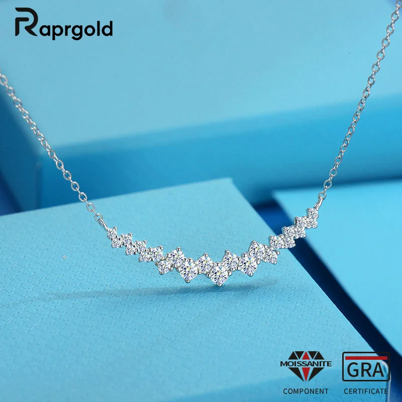 

RAPRGOLD GRA Certified Full Moissanite Smile Pendant Necklace for Women 925 Sterling Silver Clavicle Chain Jewelry Gift Collares