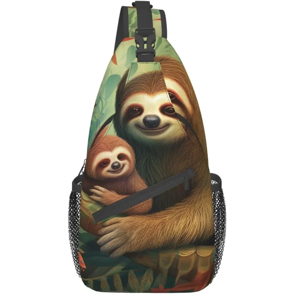 Cute Sloth Print Cross Chest Bag Crossbody Backpack Sling Shoulder  Travel Hiking Daypack Cycling 