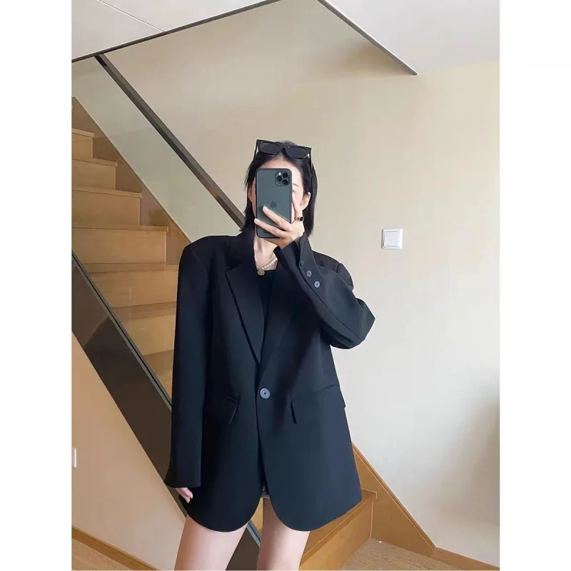 Advanced women's black temperament suit jacket Spring and Autumn 2025 new high-quality casual loose suit office party suit