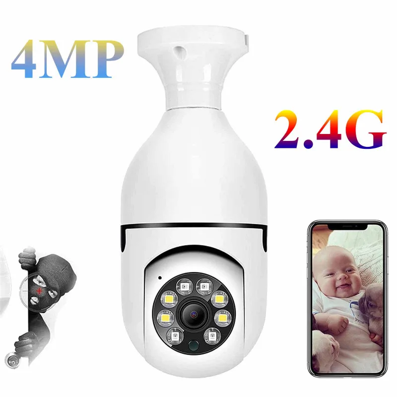 

4MP 2.4G E27 Surveillance Camera Night Vision Automatic Human Tracking Zoom Indoor Security Monitor IP Cameras WIFI Smart Home