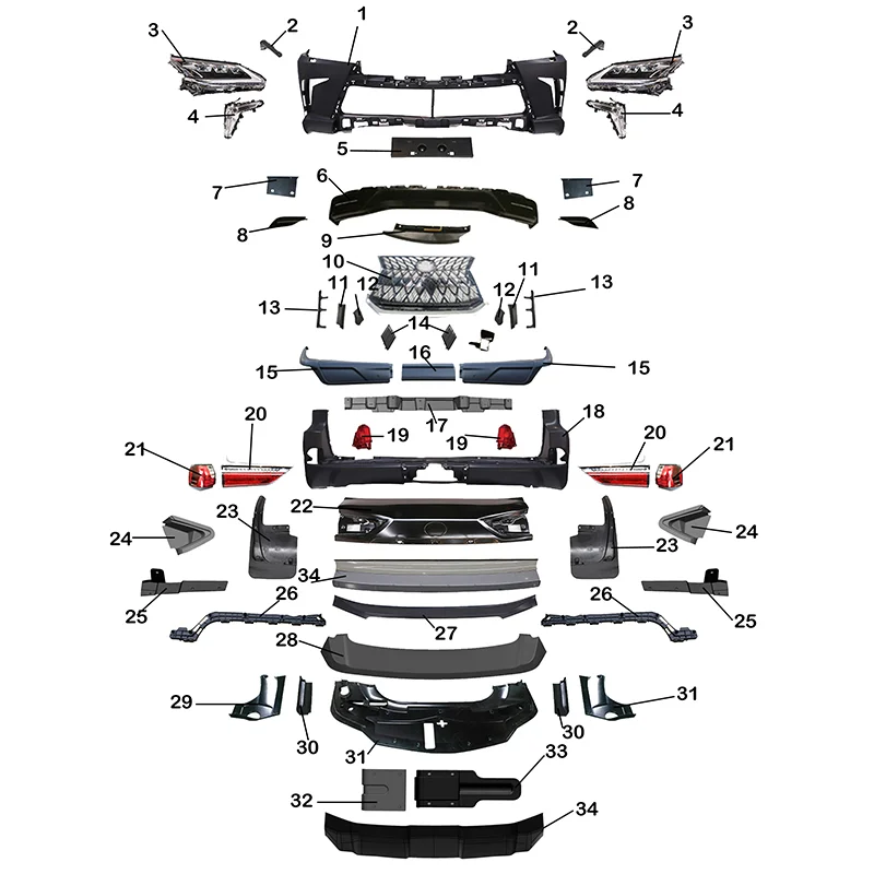 

hot selling body kit For Lexus lx570 2008-2015 upgrade to 2020 model old to new include front and rear bumpers ,head lamp