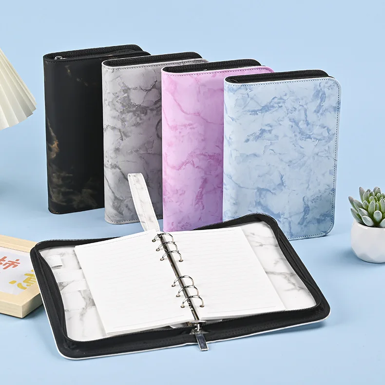 2026 A6 Hand Zip Bag Marble Loose Leaf Binder Notebook Inner Core Cover Note Book Planner Office Stationery Supplies