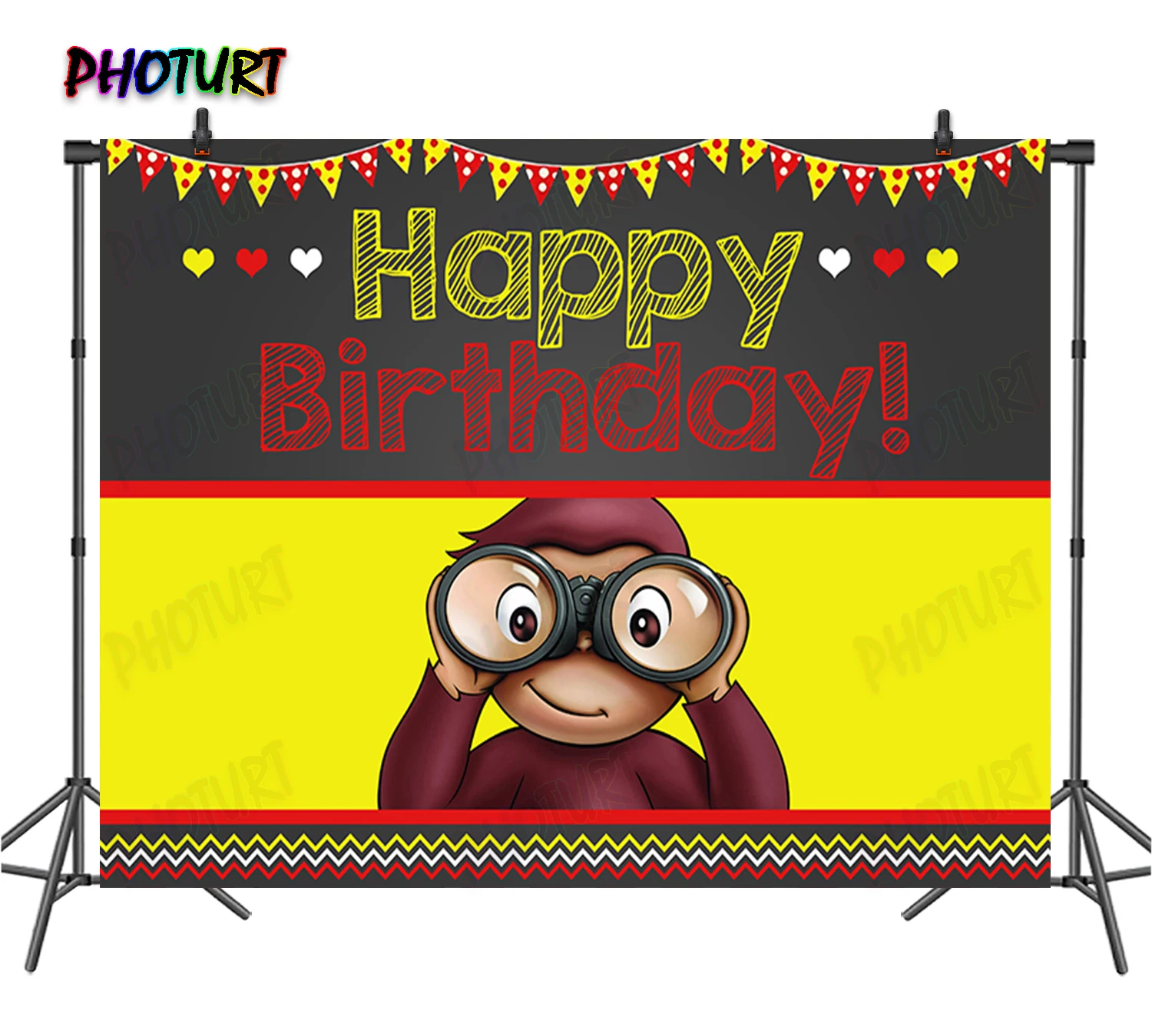 PHOTURT George Monkey Backdrop Kids Birthday Background Yellow Banana Custom Vinyl Polyester Photography Studios Decor Props