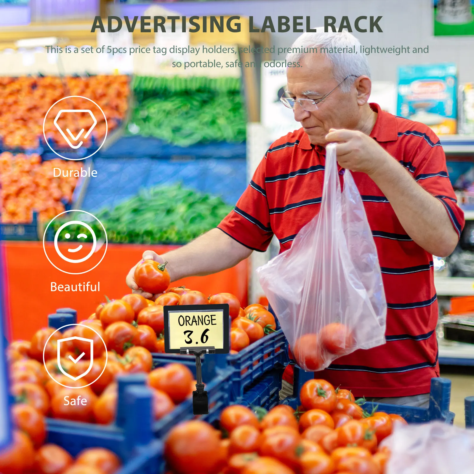 5Pcs Premium Lightweight Plastic Price Tag Display Holder Set for Retail Stores Supermarkets Restaurants Business Exhibitions