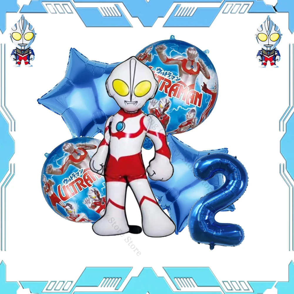 Ultraman-Ballon en feuille d'aluminium à hélium pour enfants, fournitures de fête d'anniversaire, décor de fête festive, chiffres ronds, étoiles de 18 pouces, globos de 32 pouces, Orifice Man, 6 pièces