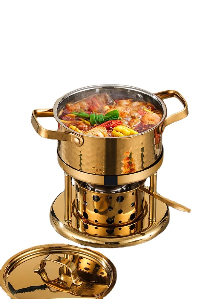 

Commercial high-end 304 stainless steel single person small hot pot, one person, one pot, environmentally friendly oil alcohol s