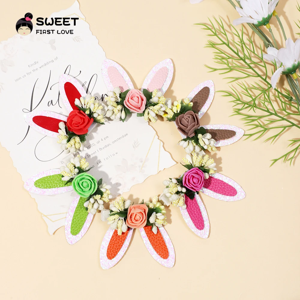 Cute Hair Clips for Baby Girls Multi Color Flowers Hairpins Rabbit Ears Bunny Barrettes Kids Hair Accessories for Children