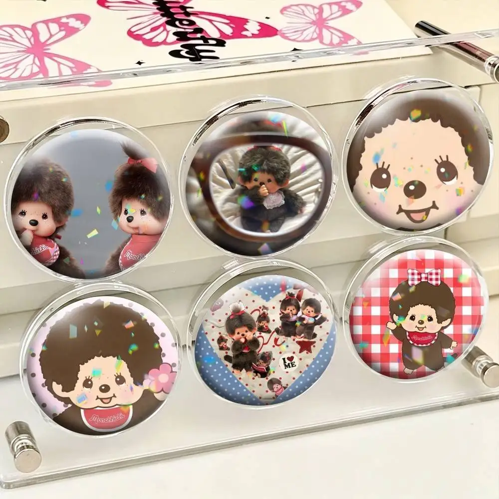 Cute Monchhichi Kiki-Chic-a-boo  25 32 44 58 75mm Badges Personalized Round Brooches Pins Accessory Gift