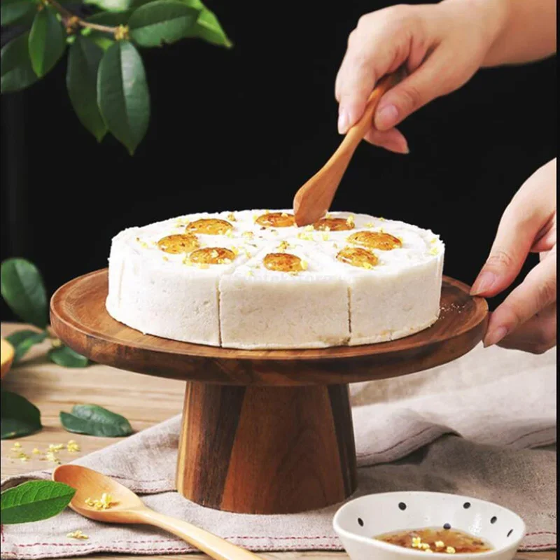 High Stand Wooden Cake Plate Creative Food Serving Trays Eco Naural Wood Dessert Fruit Snack Tray Home Decor Photography Props