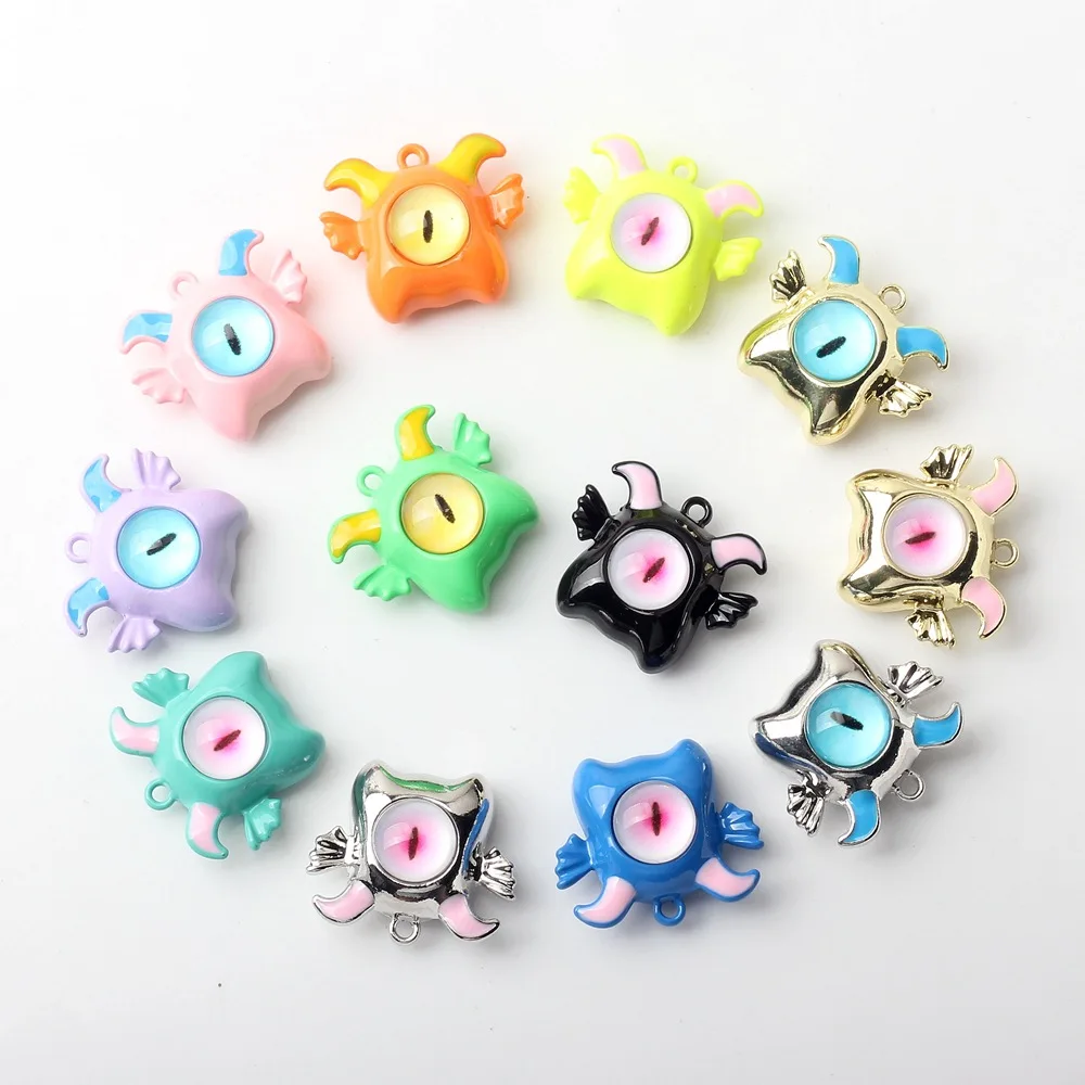 Zinc Alloy Enamel Cartoon One-eyed Demon Charms DIY Accessories for Necklace Bracelet Earring Jewelry Making Material 10pcs/lot