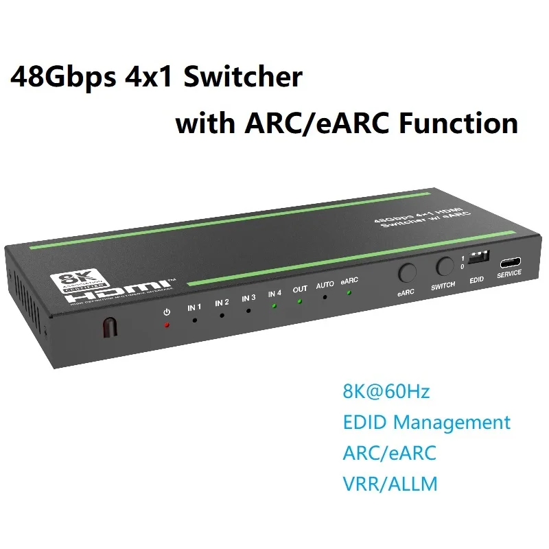 

HDMI-compatible Switch 8K@60Hz 4x1 eARC/ARC Audio Extractor SPDIF EDID Management 48Gbps 4K@120Hz VRR ALLM for PS5 XBOX Series X