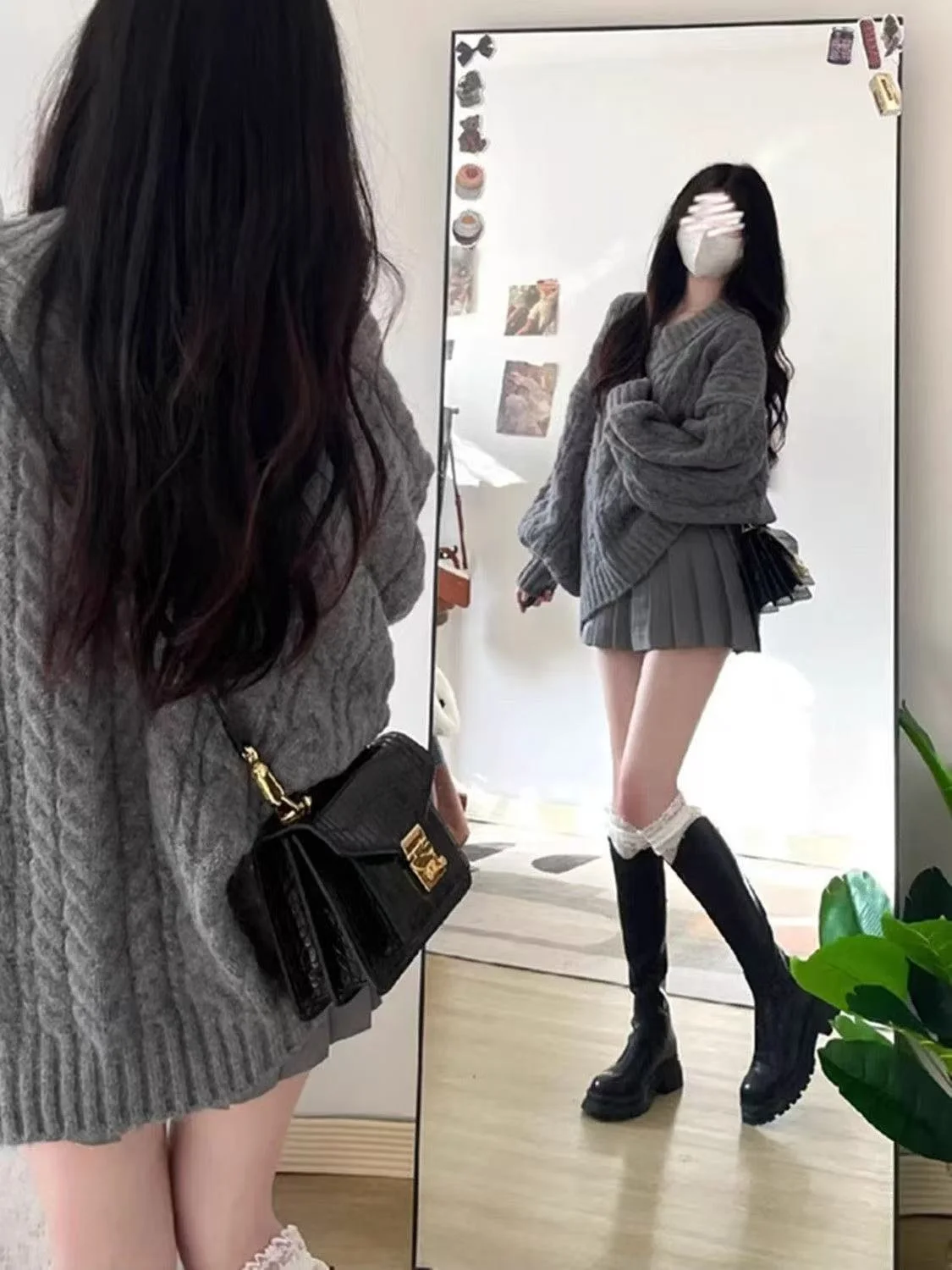 

Spring Salt Series Women's Loose Knitted Sweater Skirt Set Casual Style Two-Piece Suit Comfortable V-Neck Long Sleeve Polyester