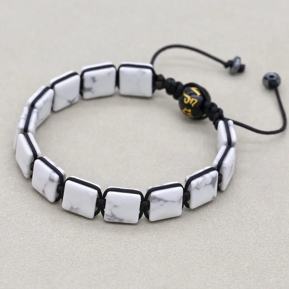 White Turquoise Stone Hematite Buddha Mantra Beads Handmade Braided Bracelets Yoga Healing Lucky Charm Bangles Couples Jewelry