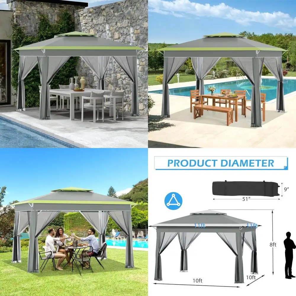 

Waterproof Instant Pop-Up Canopy Tent with Mosquito Netting, 11 Feet, Portable Gazebo Shelter, Carrying Bag Included, On Clearan