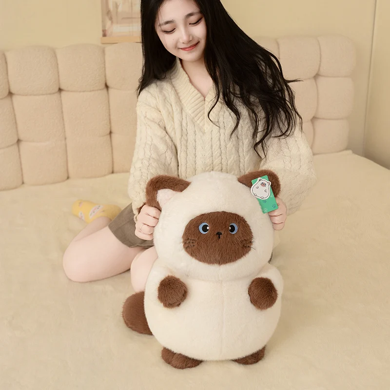 Cute Cat Plush Toy Stuffed Animal Simulation Siamese Kitten Plushies Doll Cartoon Soft Kids Toys Baby Sleeping Pillow Girls Gift
