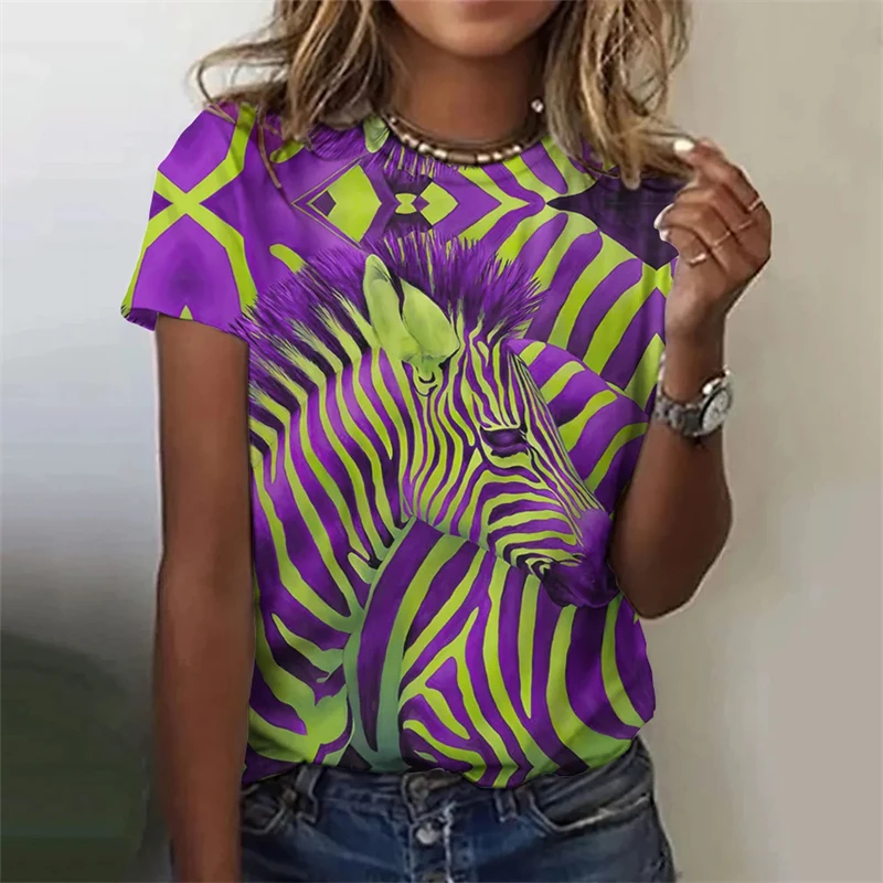 Mode été coloré Graffiti impression 3D T-shirts femmes Streetwear décontracté Y2k à manches courtes t-shirt col rond T-shirts hauts vêtements