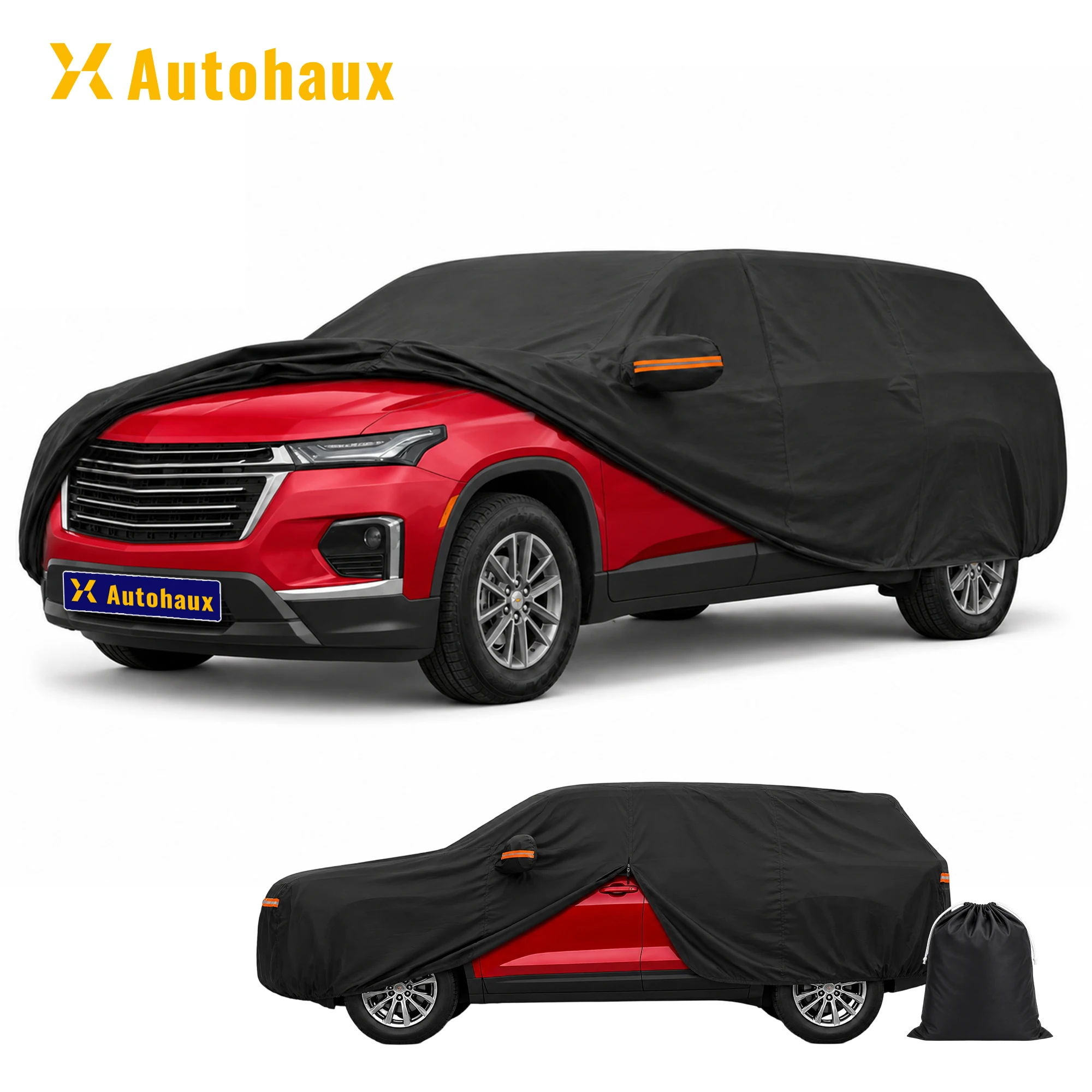 X Autohaux Waterproof 210D-PU Oxford Exterior Car Cover for Chevrolet Traverse 2018-2024 Black