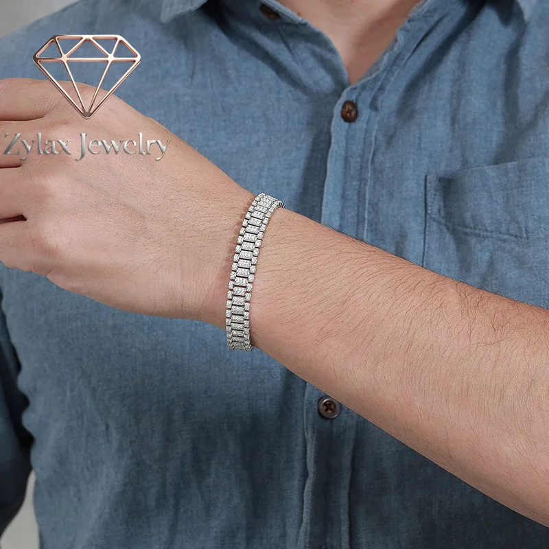 

Zylax Jewelry Luxury Solid Platinum PT950 Men's and Women's Mosane Diamond Bracelet Bracelet Full Diamond Bracelet