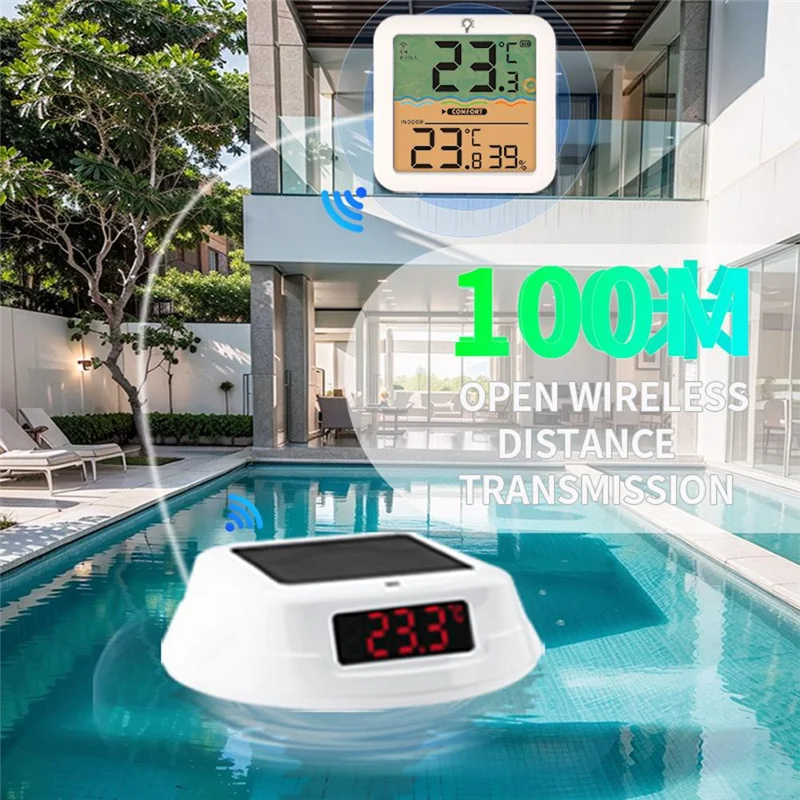 A88E-Digital Pool Thermometer Floating With Easy Read Solar Panel, LED Screen, IP68 Waterproof And RGB Light For Swimming Pools