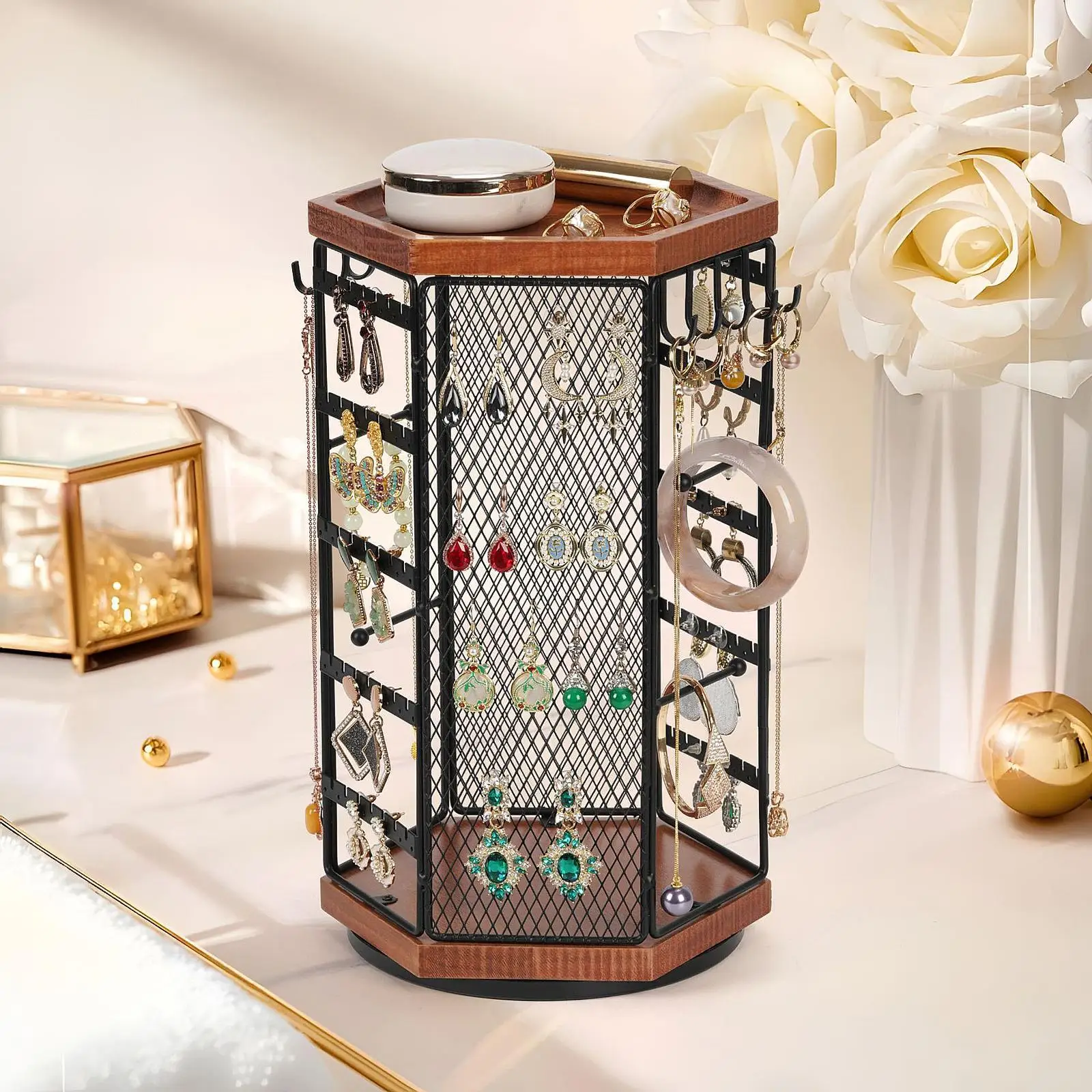 

Вращающийся органайзер для ювелирных изделий, стеллаж для демонстрации ювелирных изделий для ожерелья, браслета, туалетного столика