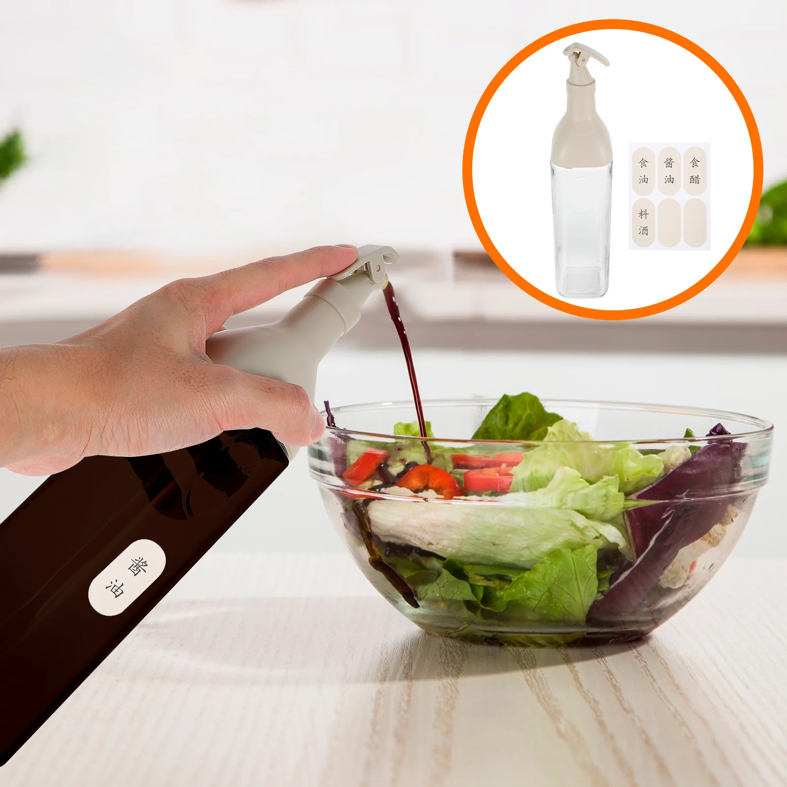 

1Pcs Auto Opening Oil Bottle 500ml Glass Jar Household Seasoning Storage Liquid Dispenser Leak Proof Lead Free