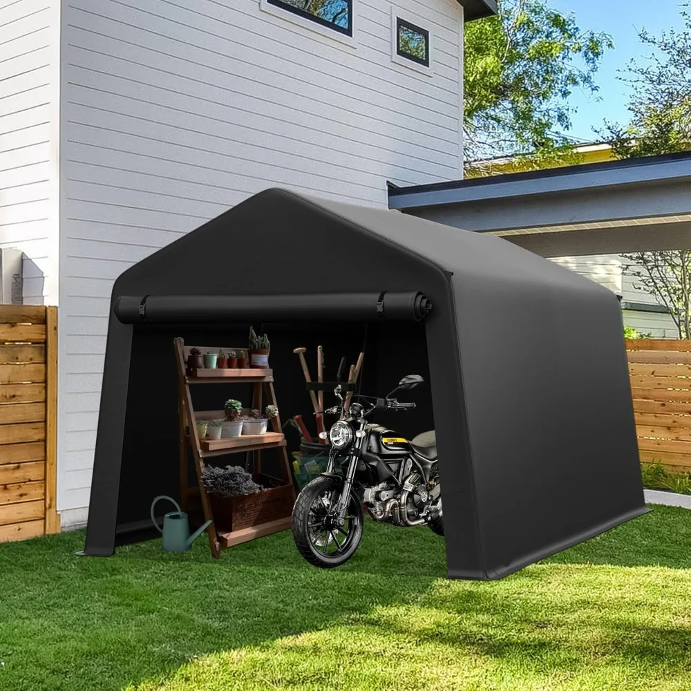 

Portable storage shed 8x14 feet, heavy-duty outdoor carport with rolled up zipper door, suitable for bicycles and motorcycles