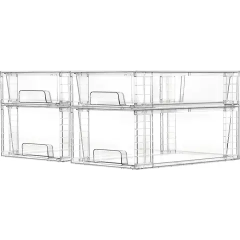 4 Pack Clear Stackable Storage Drawers,Easy to Assemble Bathroom Organizers and Storage with handles,Plastic Drawers for Kitchen